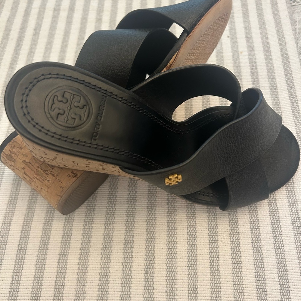Tory Burch Black Cork Wedge Sandals